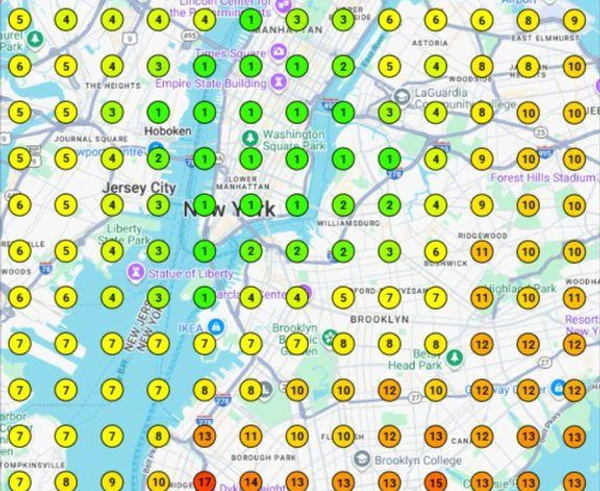 Google Maps ranking grid in Manhattan, New York after optimization