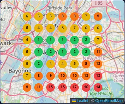 Google Maps ranking grid in Manhattan, New York after optimization