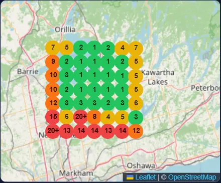 Google Maps ranking grid in Ontario, Canada after optimization