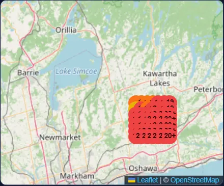 Google Maps ranking grid in Ontario, Canada before optimization