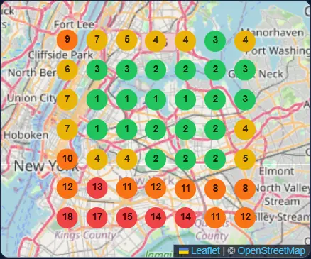 Google Maps ranking grid in Queens, New York after optimization