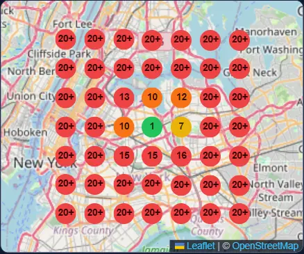 Google Maps ranking grid in Queens, New York before optimization