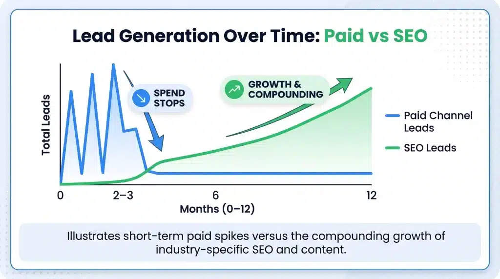 Lead Generation Over Time Paid vs SEO Lead Generation Over Time Paid vs SEO
