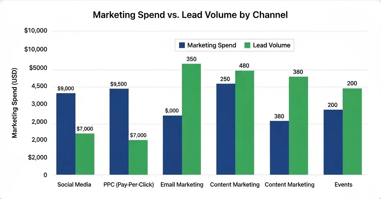 marketing spend versus lead volume per channel